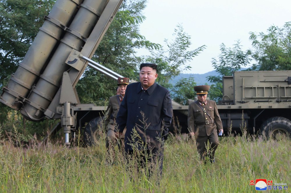 In this Tuesday, Sept. 10, 2019, photo provided by the North Korean government, North Korean leader Kim Jong Un visits a multiple rocket launcher site at an undisclosed location in North Korea. The content of this image is as provided and cannot be independently verified. Korean language watermark on image as provided by source reads: "KCNA" which is the abbreviation for Korean Central News Agency. (Korean Central News Agency/Korea News Service via AP)