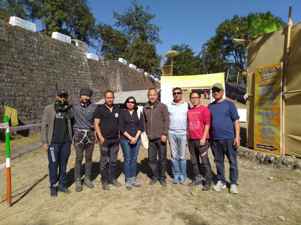 Nagaland Association for Adventure Mountaineering & Education (NAAME) officials along with Col. Gulshan Chadha, former director, National Institute of Mountaineering and Allied Sports, Dirang Arunachal Pradesh and his wife during a visit to adventure activities of NAAME at Children's Park Kisama at  the ongoing Hornbill Festival.