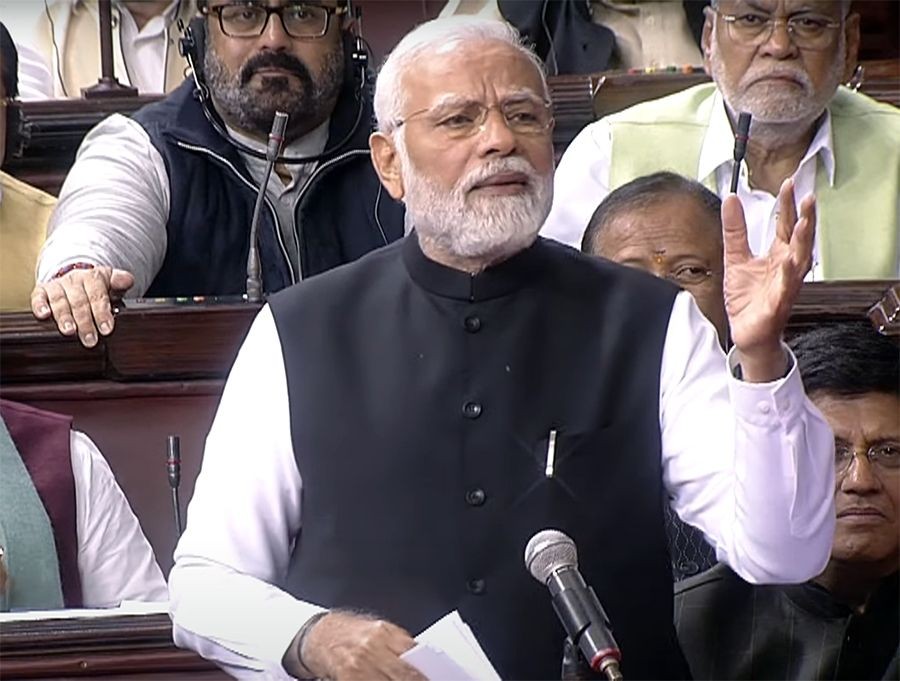 New Delhi: Prime Minister Narendra Modi speaks in Rajya Sabha during the ongoing budget session, in New Delhi on Thursday, Feb. 09, 2023. (Photo: Rajya Sabha/IANS)