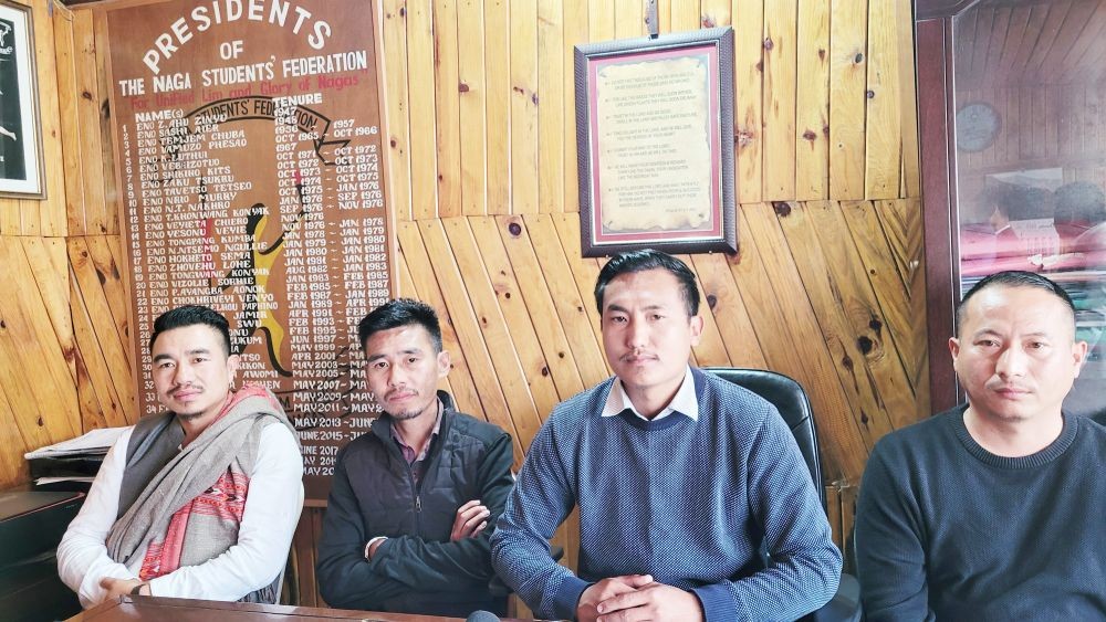 NSF President Kegwayhun Tep and others at the press conference in Kohima on March 9. (Morung Photo)