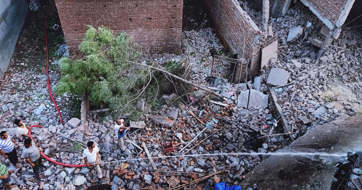 Rescue operations underway after a blast in a fireworks factory at Batala in Punjab. | PTI