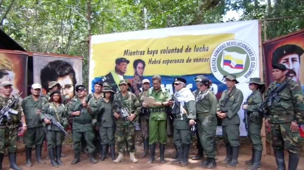 Former FARC Commander known by his alias Ivan Marquez reads a statement that they will take they insurgency once again, in this undated screen grab obtained from a video released on August 29, 2019. FORMER FARC DISSIDENCE HANDOUT/Reuters TV via REUTERS AT