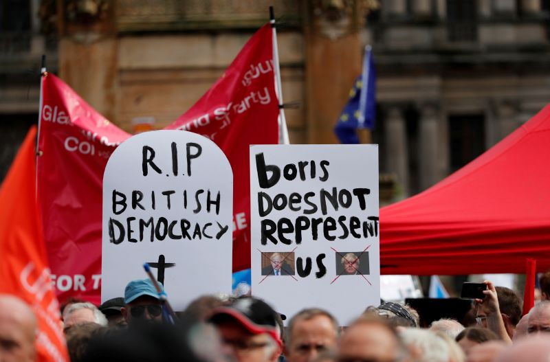 Thousands protest British PM Johnson's move to suspend parliament