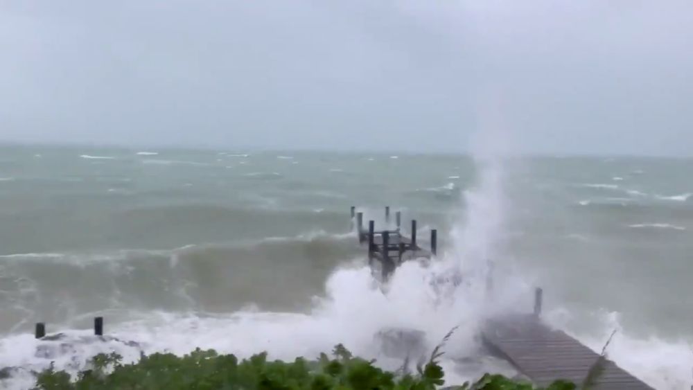 Sea conditions are seen in Marsh Harbour, Bahamas September 1, 2019 in this still image taken from a video by social media. Mark Hall/Christopher Hall via REUTERS