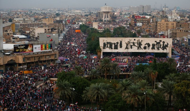 Iraqi protesters pack Baghdad square as anti-government movement gathers momentum