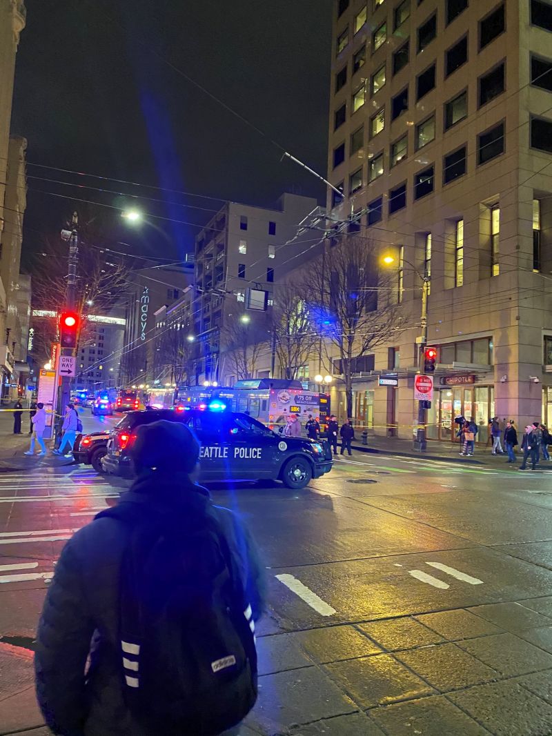 Police block a road following a shooting in Seattle, Washington, U.S., January 22, 2020, in this picture obtained from social media.   Mandatory credit GABE REYES/via REUTERS