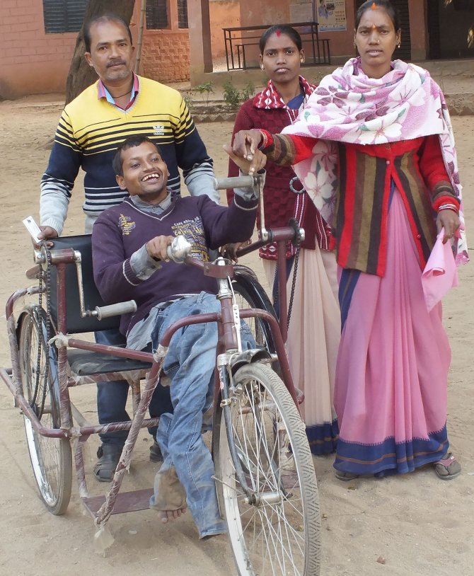 Latehar: A physically challenged voter leaves after casting vote at a polling station during the first phase of Jharkhand Assembly elections, in Maoist-hit Latehar district, Saturday, Nov. 30, 2019. (PTI Photo) 