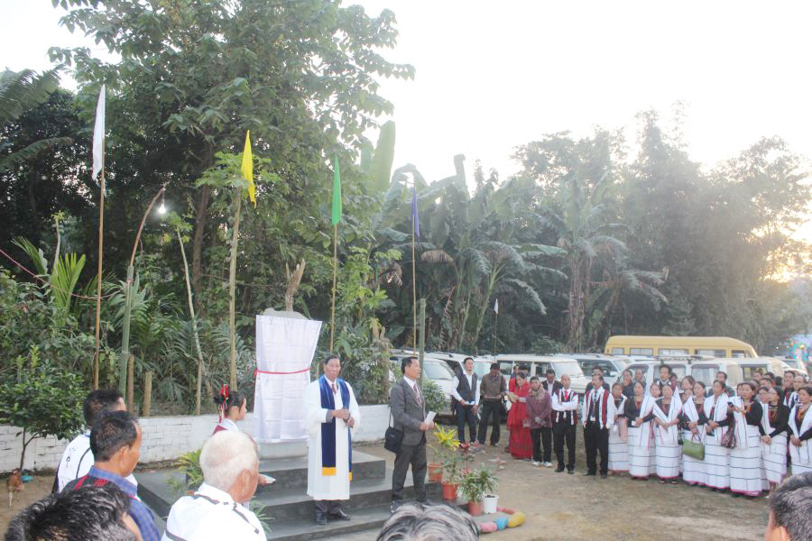 Rev MK Lorin dedicating the Jubilee Monolith of the Rengmapani Baptist Church golden jubilee at the village church on December 7. (Photo Courtesy: RBC)
