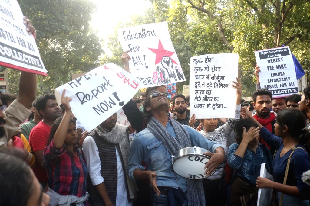Protesting JNU students take aim at MHRD 