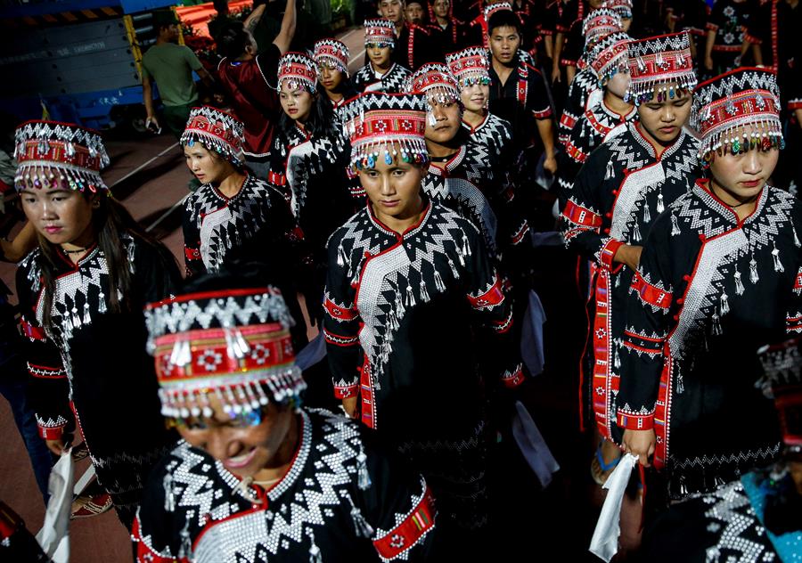 Wa ethnic women in traditional dresses take part a rehearsal session for the 30th anniversary celebrations of the Wa State in Panghsang, also called Pang Kham, autonomous Wa region, north-eastern Myanmar, 15 April 2019 (issued 30 April 2019). EPA-EFE/LYNN BO BO ATTENTION: This Image is part of a PHOTO SET