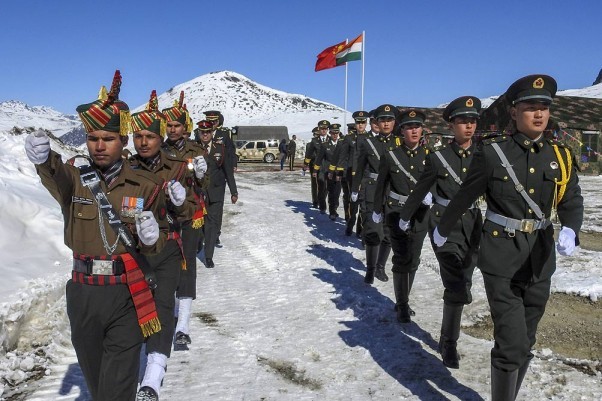 File image of Indian and Chinese soldiers jointly marching duiring the New Year 2019. (PTI File Photo)