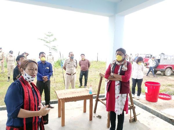 Deputy Commissioner Sarita Yadav, IAS Kiphire along with Police and Civil Society Organization at the quarantine Centre at ZPC in Kiphire Town. (Morung Photo)