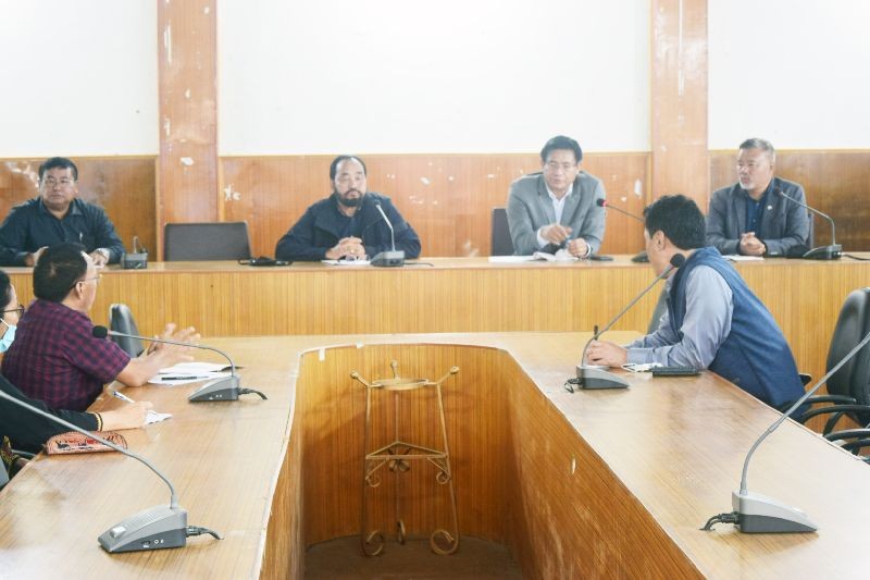 Deputy CM, Y Patton with Advisor, Mhathung Yanthan; MLA, Dr. Chumben Murry and DC Wokha, Orenthung Lotha during a briefing on the current status of Wokha district.