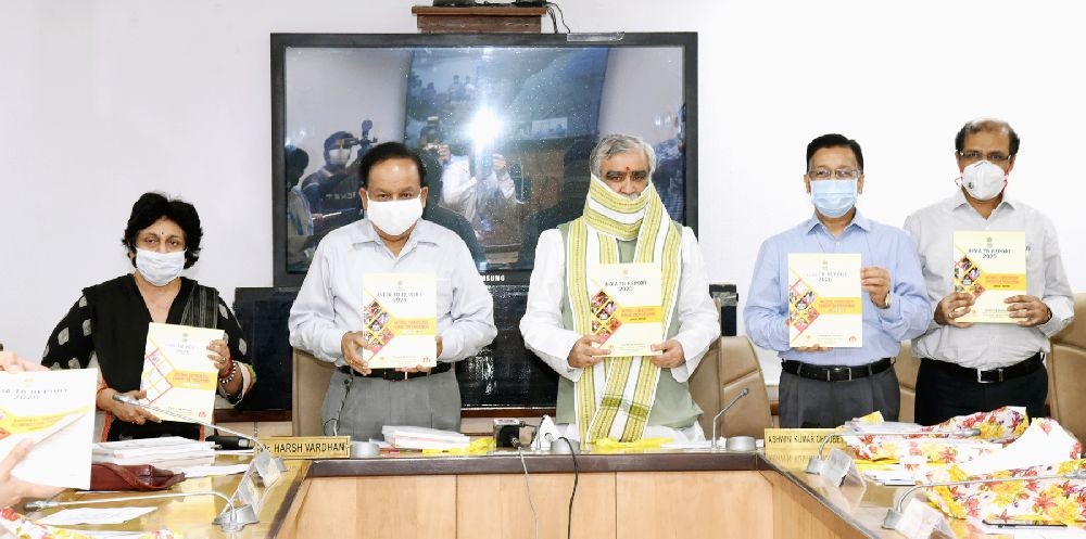 Union Minister for Health & Family Welfare, Science & Technology and Earth Sciences, Dr Harsh Vardhan releasing the annual TB Report 2020, a JMM report and a manual on DBT to TB patients under NIKSHAY system through a virtual event, in New Delhi on June 24.  (PIB Photo)