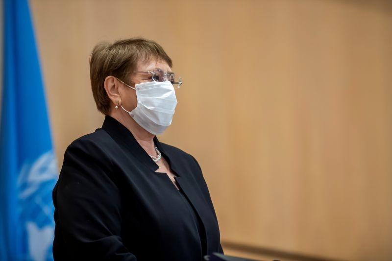 High Commissioner for Human Rights Michelle Bachelet stands for a minute of silence during an urgent debate on current racially inspired human rights violations, systematic racism, police brutality against people of African descent and violence against peaceful protests at the High-Level Segment of the 43rd session of the Human Rights Council, at the European headquarters of the United Nations in Geneva, Switzerland on June 17, 2020. (REUTERS Photo)