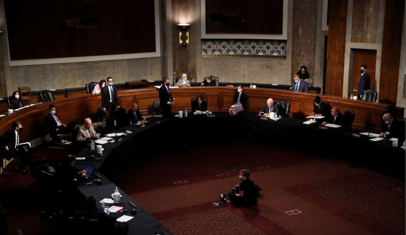 A Senate Judiciary Committee business meeting to consider authorization for subpoenas relating to the Crossfire Hurricane investigation, and other matters is held on Capitol Hill in Washington on June 11, 2020. (REUTERS Photo)