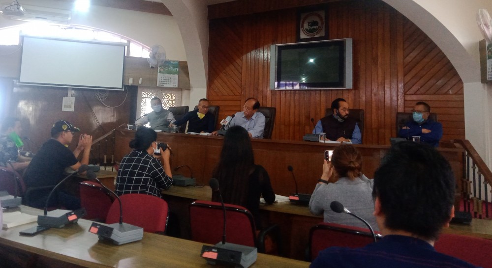 Nagaland CM Neiphiu Rio and others addressing a press conference in Kohima on June 15. (Morung Photo)