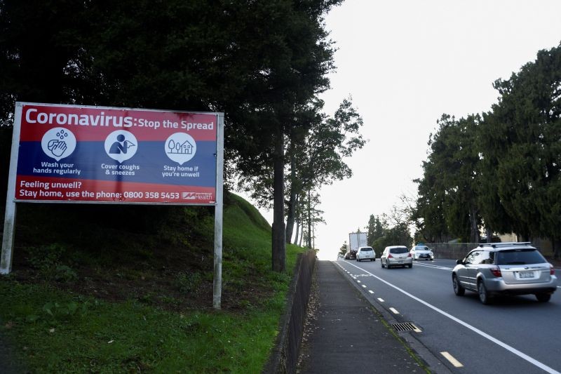 Morning traffic passes a warning sign on the first day of all New Zealand domestic regulations being lifted for the coronavirus disease (COVID-19) in Nelson, New Zealand on June 9, 2020. (REUTERS File Photo)