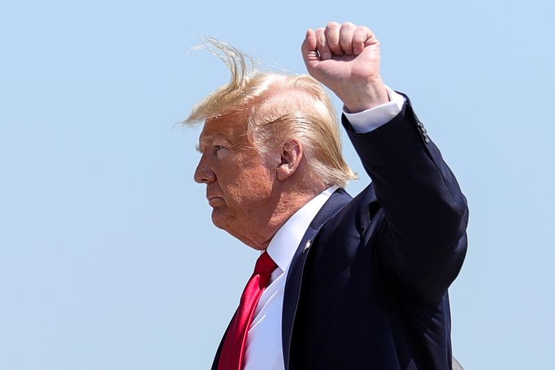 U.S. President Donald Trump gestures as he arrives at Bangor International Airport in Bangor, Maine, US on June 5. (REUTERS Photo)