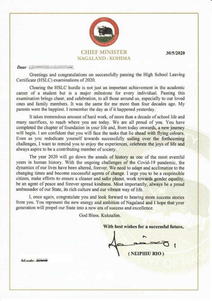 A sample of CM's letter