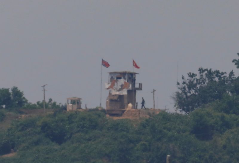 A North Korean soldier is seen beside his guard post inside North Korean territory in this picture taken near the demilitarized zone separating the two Koreas in Paju, South Korea on June 16, 2020. (REUTERS Photo)