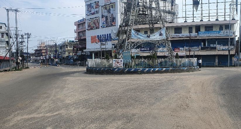 The City Tower junction wears a deserted look after the district administration and police called for a complete shutdown of the town on June 8. (Morung Photo)