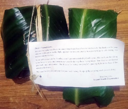 The food served by Angami Youth Organization (AYO) packed in leaves on June 26.