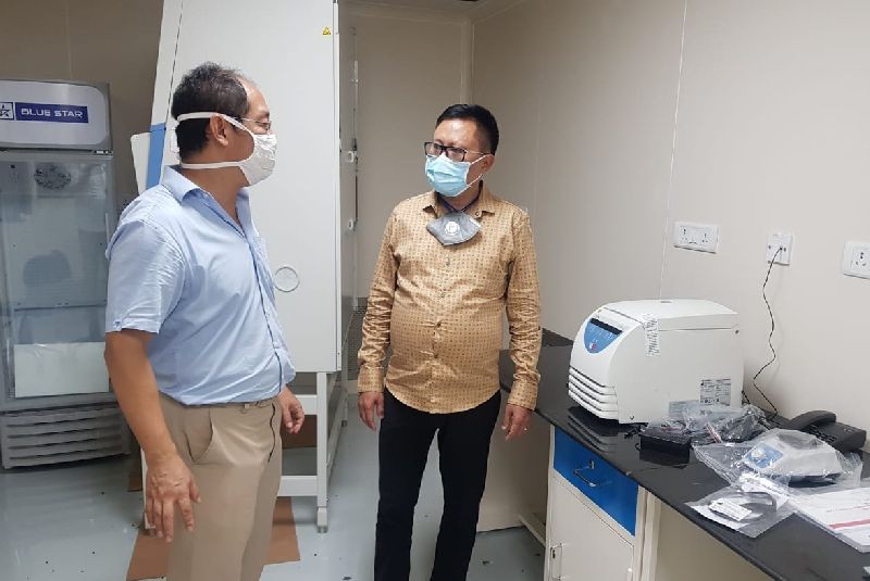 In-charge of Dimapur for COVID-19 activities, Y Kikheto Sema, inspecting BSL -2 installation at CIHSR on June 15. (Morung Photo)