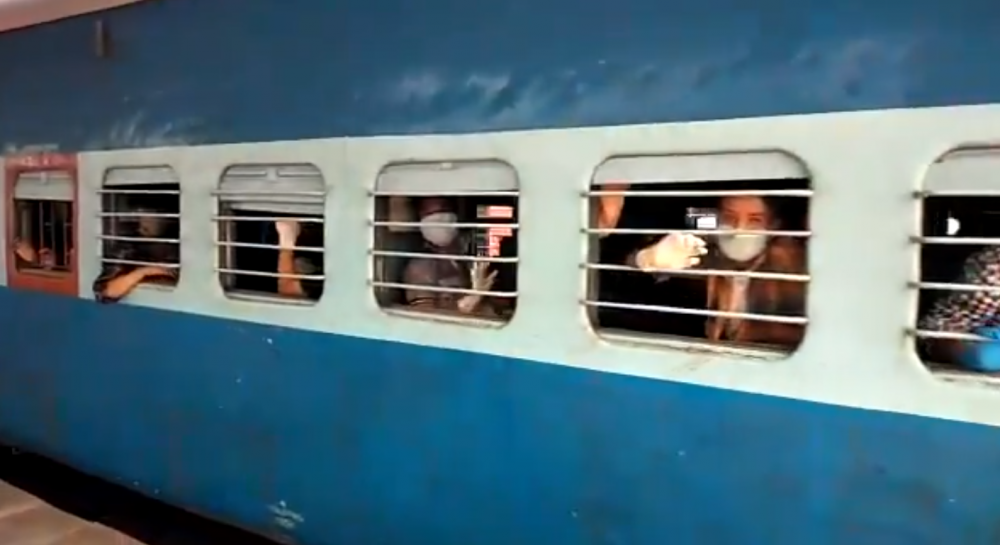 In this screenshot, a Shramik Special Train heading to Dimapur is seen leaving Trivandrum Railway Station on June 9. (Image Courtesy: @DINESH_ABUSARIA / Twitter)
