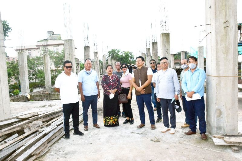 Team for monitoring NEC funded projects headed by APC Nagaland, Kikheto Sema visiting the Multimedia cum Convention Center Dimapur on July 13. (DIPR Photo)