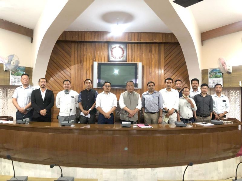 Chief Secretary, Government of Nagaland, Temjen Toy with NSF and ENSF officials during the meeting held in the secretariat conference hall on July 1.