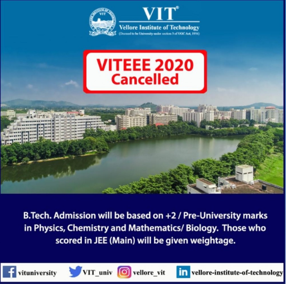 The admission would be based on 10+2 /Pre-University marks in Physics, Chemistry and Mathematics/ Biology. (Image: (VIT@vituniversity / Facebook)