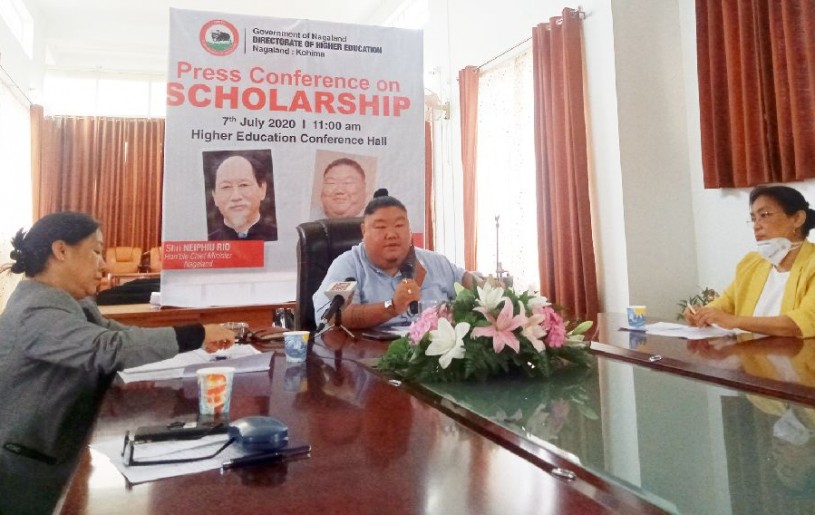 Minister Temjen Imna Along and others during the press conference held in Kohima on July 7. (Morung Photo)