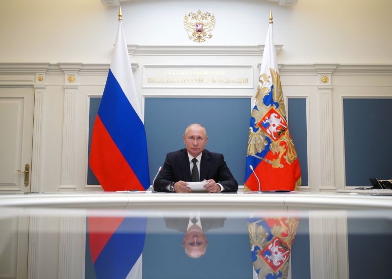 Russian President Vladimir Putin takes part in a video conference call, dedicated to the opening of new military medical centres for patients infected with the coronavirus disease (COVID-19), in Moscow, Russia on June 30, 2020. (REUTERS Photo)
