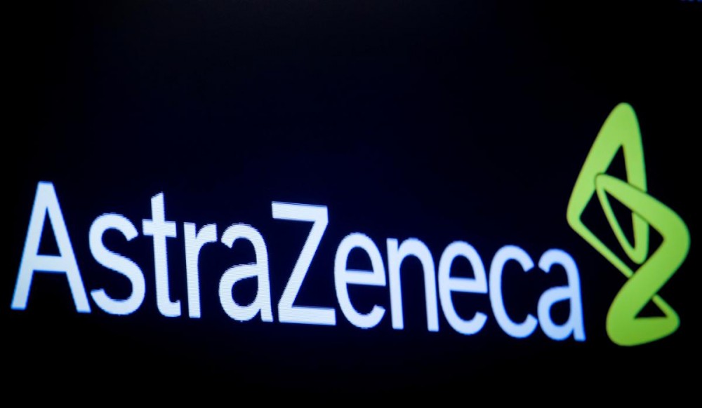 The logo for pharmaceutical company AstraZeneca at the New York Stock Exchange in New York, U.S., April 8, 2019. REUTERS/Brendan McDermid/File Photo