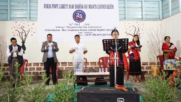 Rev Ezanbemo Odyuo along with others during the celebration of Wokha Town Lakhuti Eloe Ekhung Silver Jubilee 14 at Likya Yankho Community Hall Wokha on July.