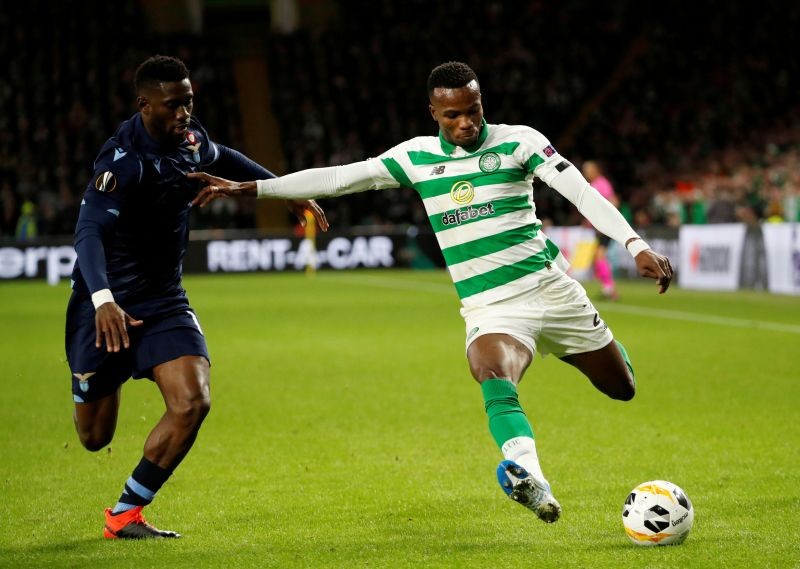 FILE PHOTO: Celtic's Boli Bolingoli-in action with Lazio's Bastos REUTERS/Russell Cheyne