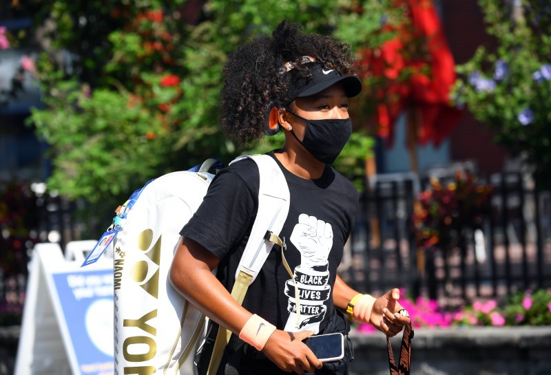 Naomi Osaka (JPN) prepares to enter the stadium for her match against Elise Mertens (BEL) during the Western & Southern Open at the USTA Billie Jean King National Tennis Center. Mandatory Credit: Robert Deutsch-USA TODAY Sports