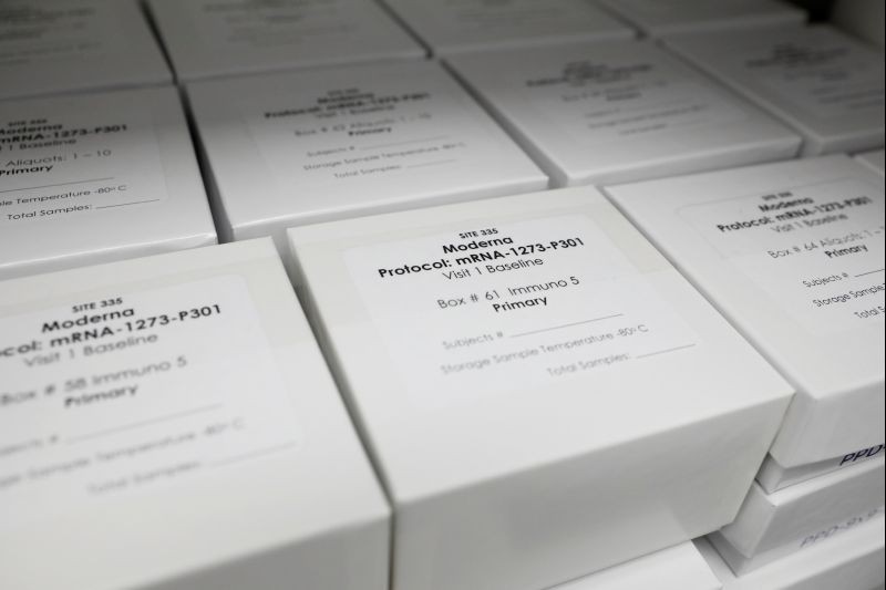 FILE PHOTO: Trial kits for Moderna Therapeutics coronavirus disease (COVID-19) vaccination study are seen at the Research Centers of America, in Hollywood, Florida, U.S., September 24, 2020. REUTERS/Marco Bello