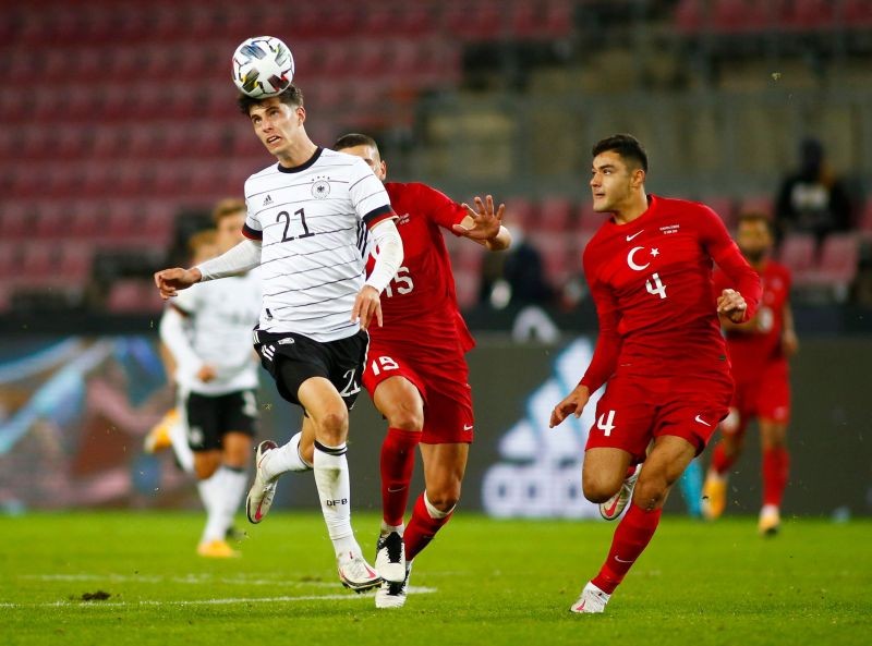 Soccer Football - International Friendly - Germany v Turkey - RheinEnergieStadion, Cologne, Germany - October 7, 2020 Germany's Kai Havertz in action with Turkey's Merih Demiral REUTERS/Thilo Schmuelgen