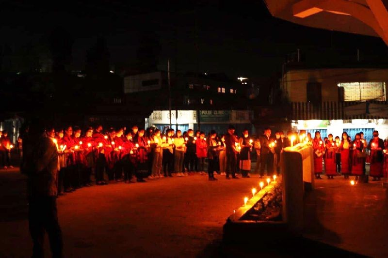 A candlelight service held for Hathras rape victim in Tuensang on October 10. (Morung Photo)