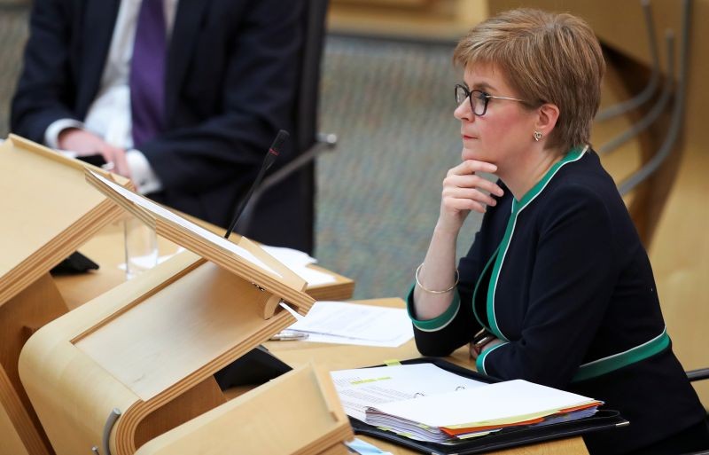 Scotland's First Minister Nicola Sturgeon attends First Minister's Questions in the Scottish Parliament in Edinburgh, Scotland, Britain, September 17, 2020. REUTERS/Russell Cheyne/Pool