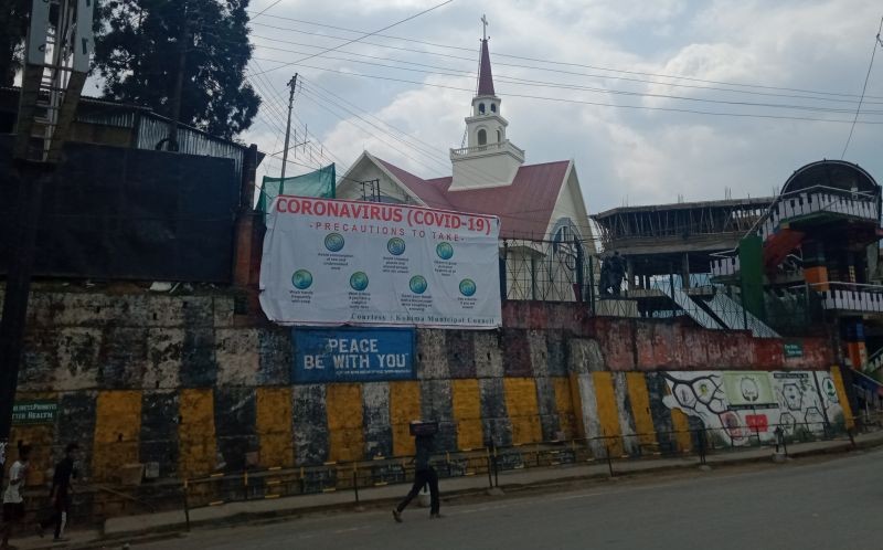 A banner displaying precautionary measures against COVID-19 near Old MLA Hostel Junction, Kohima. (Morung File Photo | For representational purpose only)