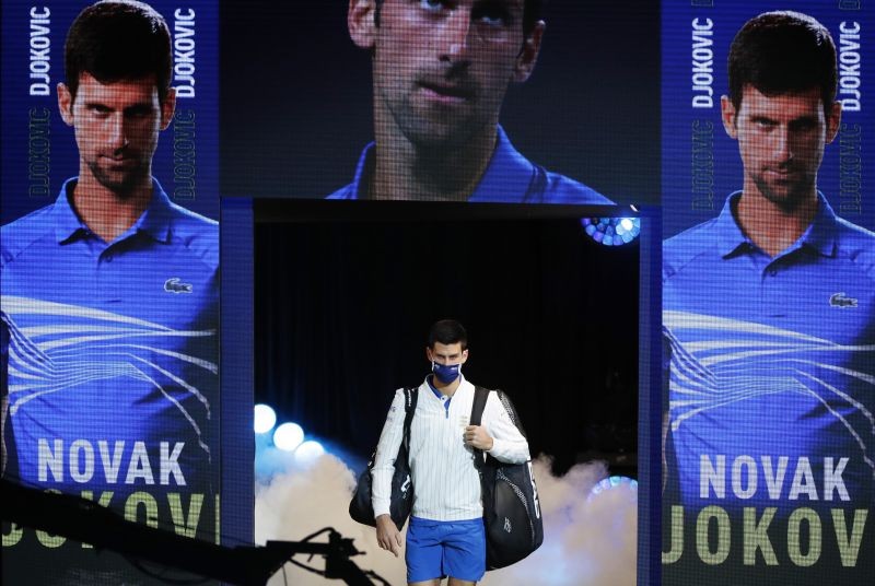 Serbia's Novak Djokovic walks out before his group stage match against Russia's Daniil Medvedev Action Images via Reuters/Paul Childs