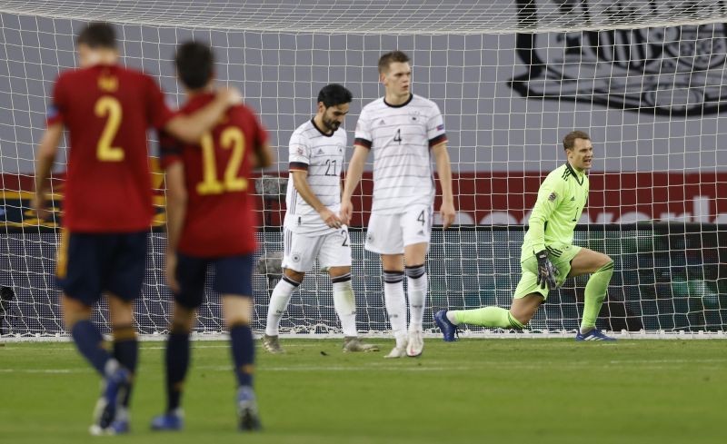 Germany's Manuel Neuer looks dejected after Spain's Ferran Torres scores their fifth goal REUTERS/Marcelo Del Pozo