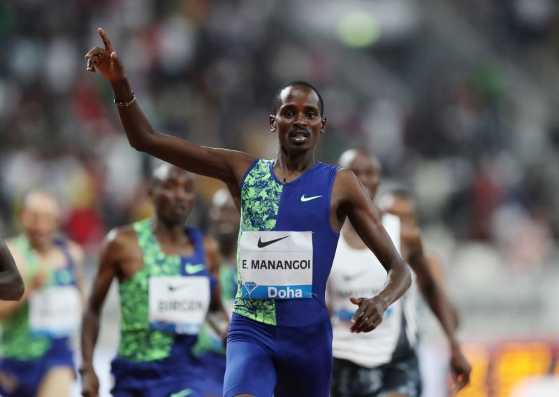 Kenya's Elijah Motonei Manangoi celebrates winning the men's 1500m REUTERS/Ibraheem Al Omari/File Photo