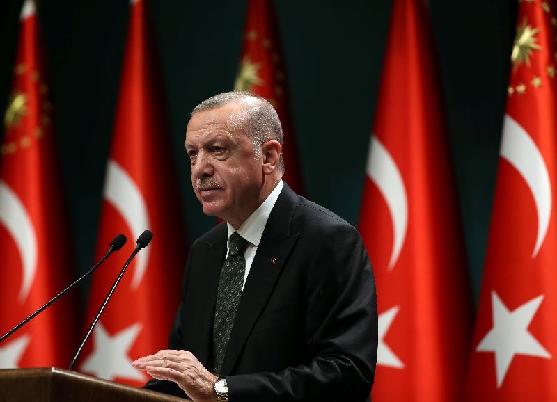 Turkish President Tayyip Erdogan speaks after a cabinet meeting in Ankara, Turkey, November 17, 2020. Presidential Press Office/Handout via REUTERS/Files