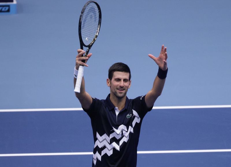 FILE PHOTO: Serbia's Novak Djokovic celebrates after winning his first round match against Serbia's Filip Krajinovic REUTERS/Lisi Niesner/File photo