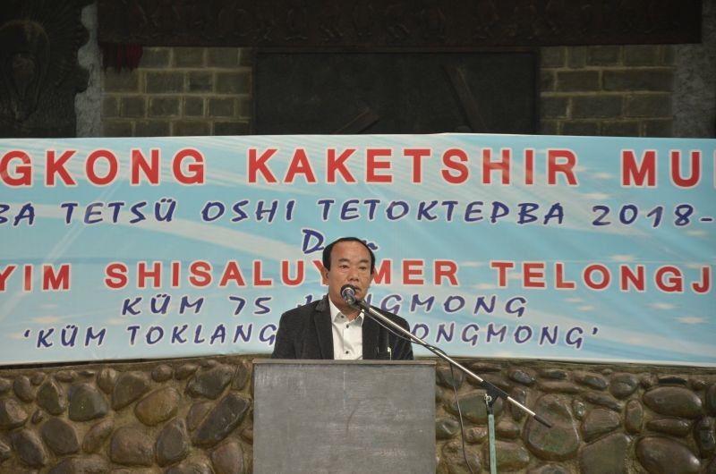 Dr L Temjen Jamir, Chairman, Ao Senden Literature Board speaking at the formal session of the OKM TOT semi-final at Ungma village on November 14. (Morung Photo)