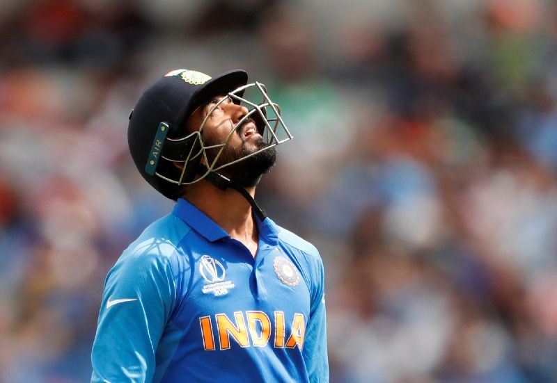 Cricket - ICC Cricket World Cup Semi Final - India v New Zealand - Old Trafford, Manchester, Britain - July 10, 2019   India's KL Rahul reacts after losing his wicket   Action Images via Reuters/Lee Smith/Files